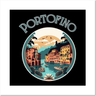 Portofino Italy Streetscape Art - Retro Vintage Travel Posters and Art